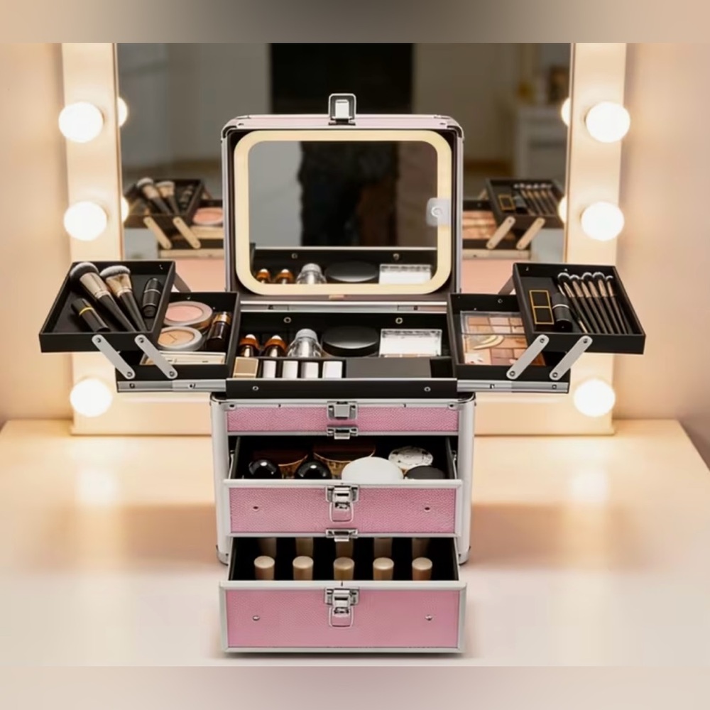 Light-Up Vanity Mirror 2 Drawers 4 Trays Box Travel BNIB 🔖